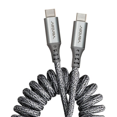Ventev Chargesync Helix Coiled USB C to USB Type C Cable 3ft, Gray HC3-GRY252383